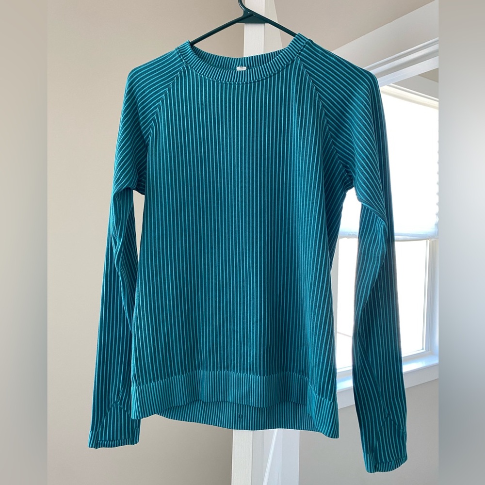Lululemon blue and green striped long sleeve